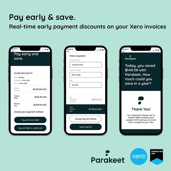 Parakeet adds early payment discounts in Xero invoices, boosting cash flow